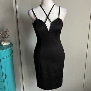 Guess New Sculpted Bodycon Crisscross Double Strap Little Black Mini Dress